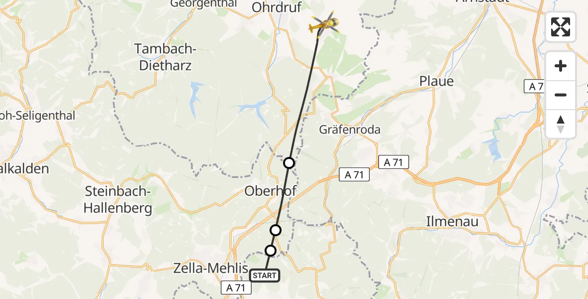 Flugroute Rettungshubschrauber Suhl - Ohrdruf, 04 August 2026, 10:22