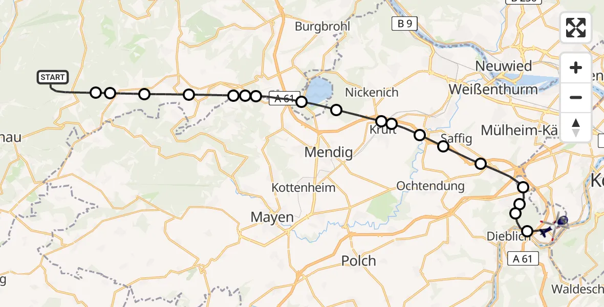 Flugroute Polizeihubschrauber Kaltenborn - Winningen, 04 August 2026, 10:27