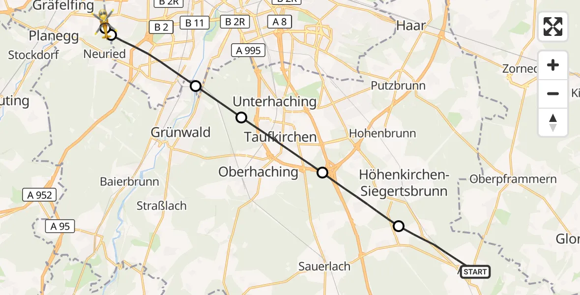 Flugroute Rettungshubschrauber Aying - DRF Air Rescue München Hubschrauberlandeplatz, 04 August 2026, 10:29
