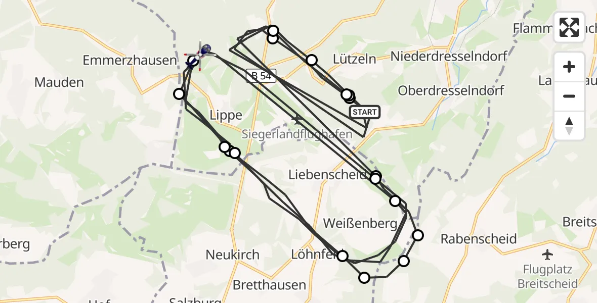 Flugroute Polizeihubschrauber Burbach - Burbach, 04 August 2026, 10:30