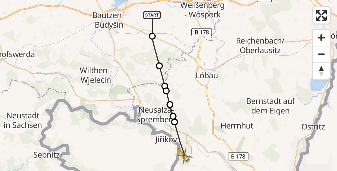 Flugroute Rettungshubschrauber Kubschütz - Ebersbach-Neugersdorf, 04 August 2026, 10:31