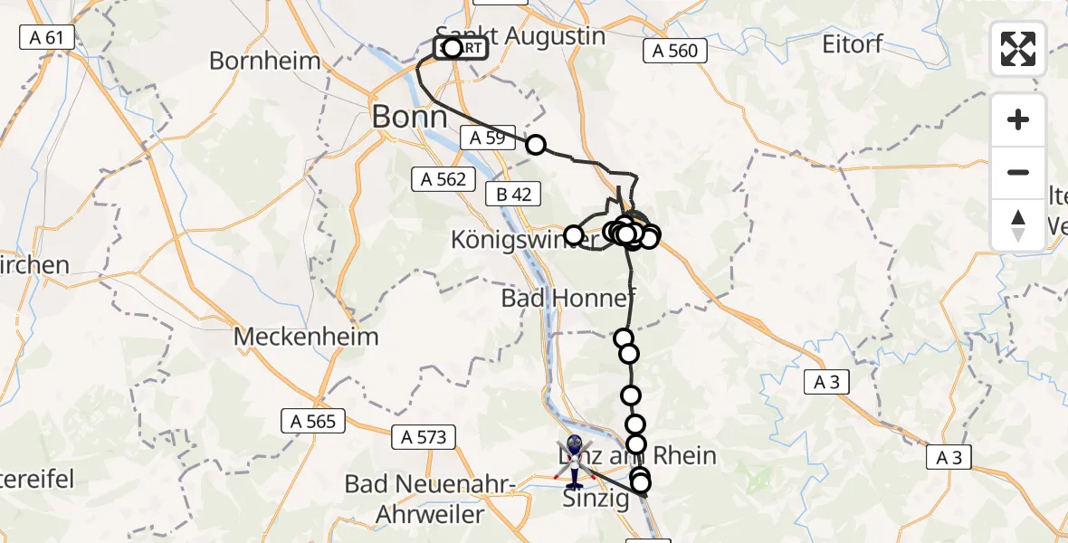 Flugroute Polizeihubschrauber Sankt Augustin - Remagen, 04 August 2026, 10:31