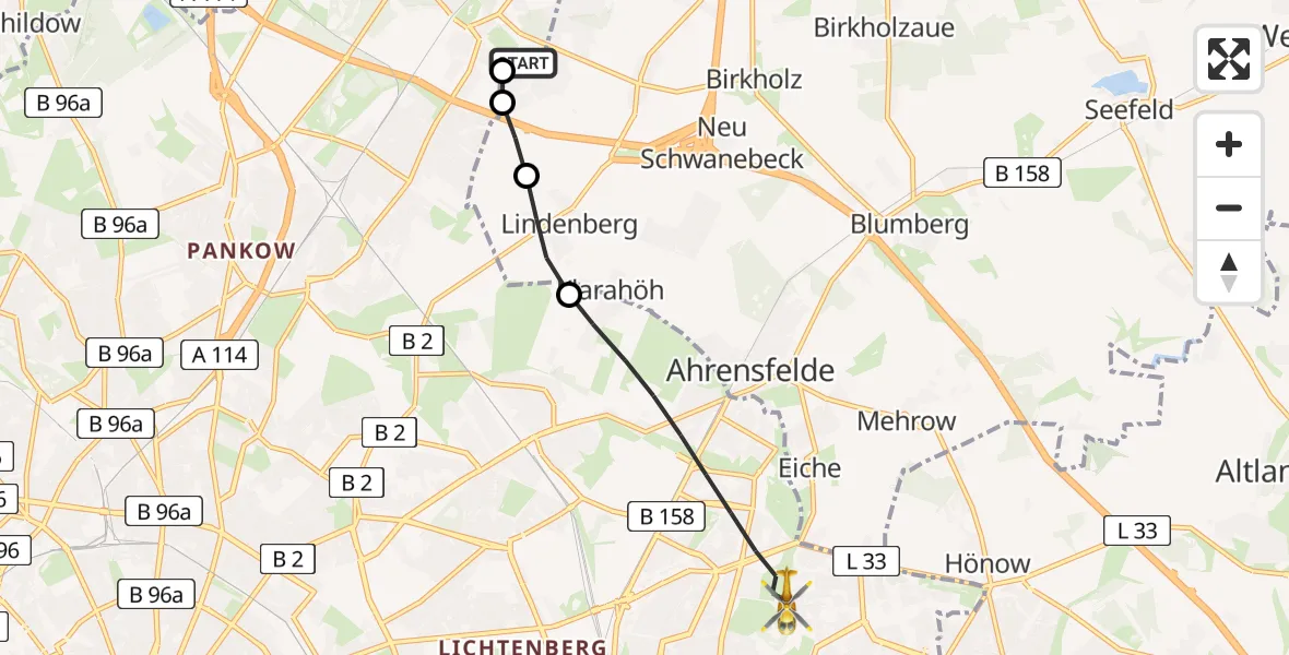 Flugroute Rettungshubschrauber Helios Clinic Berlin-Buch - Berlin, 04 August 2026, 10:32