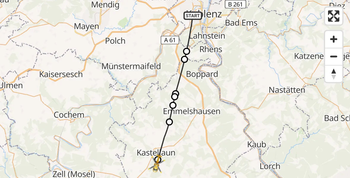 Flugroute Rettungshubschrauber Koblenz - Hasselbach, 04 August 2026, 10:38