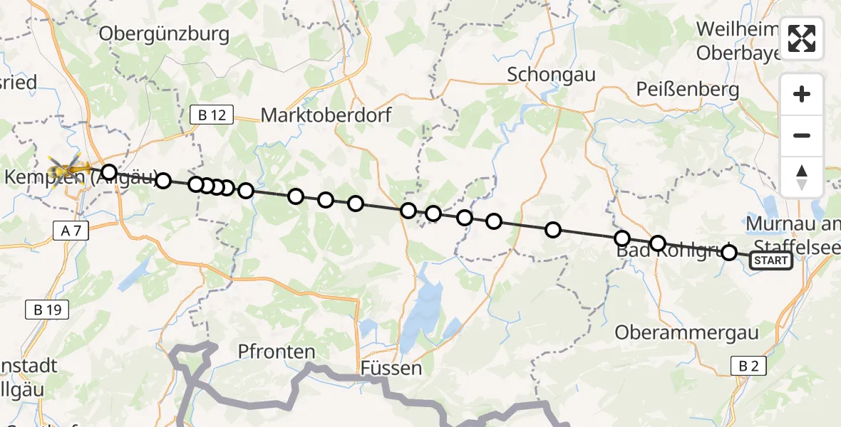 Flugroute Rettungshubschrauber Murnau a.Staffelsee - Kempten (Allgäu), 04 August 2026, 10:49