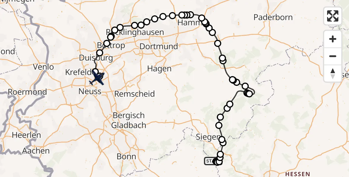 Flugroute Polizeiflugzeug Siegerland Flughafen - Düsseldorf Flughafen, 04 August 2026, 10:51