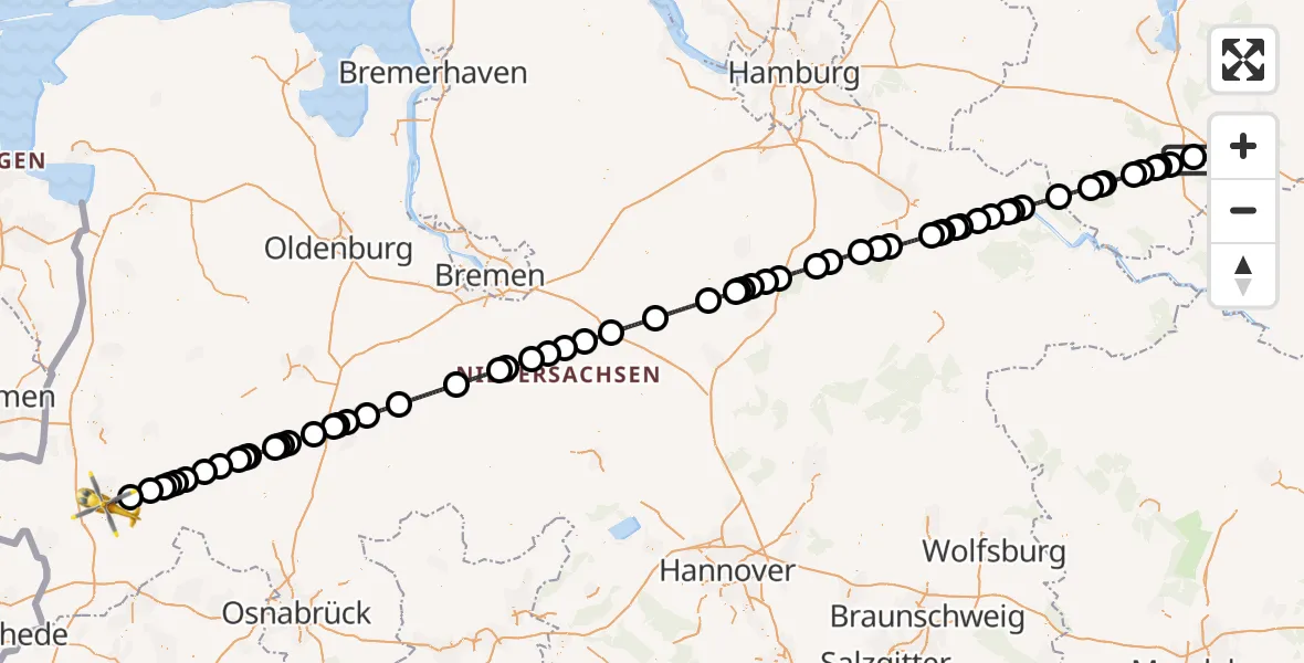 Flugroute Rettungshubschrauber Neustadt-Glewe - Lingen (Ems), 04 August 2026, 10:54