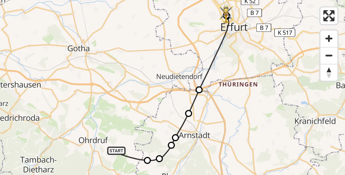 Flugroute Rettungshubschrauber Ohrdruf - Helios Clinic Erfurt, 04 August 2026, 10:59