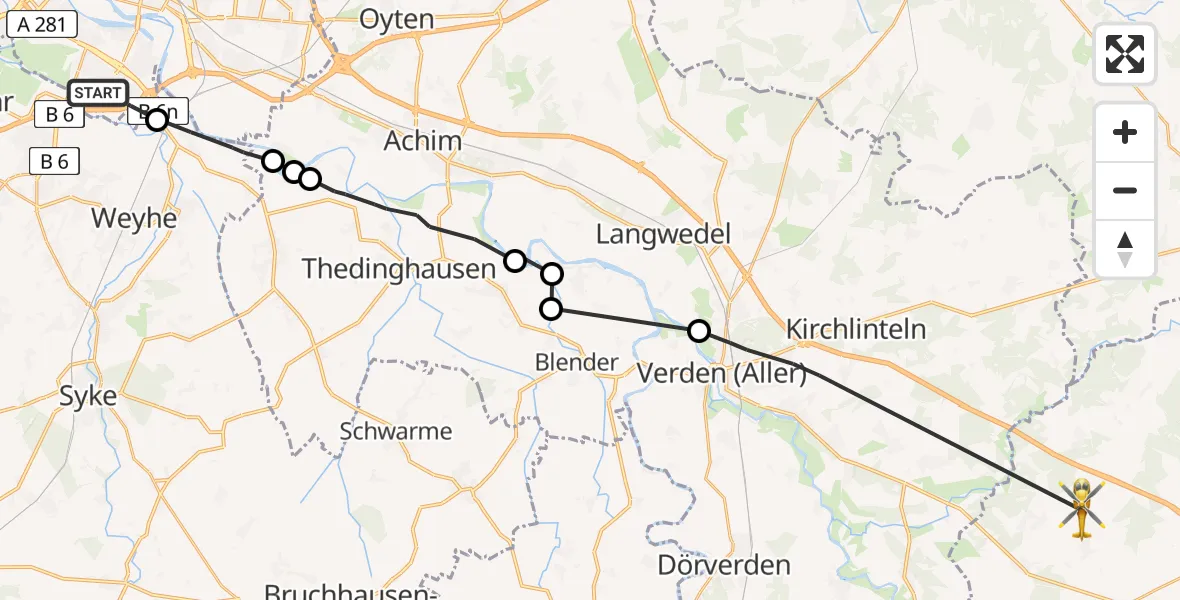 Flugroute Rettungshubschrauber Bremen - Walsrode, 04 August 2026, 11:04