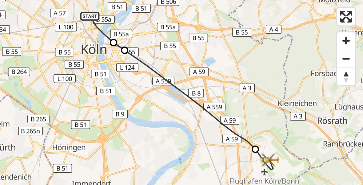 Flugroute Ambulanzhubschrauber Köln - Köln Bonn Flughafen, 04 August 2026, 11:05