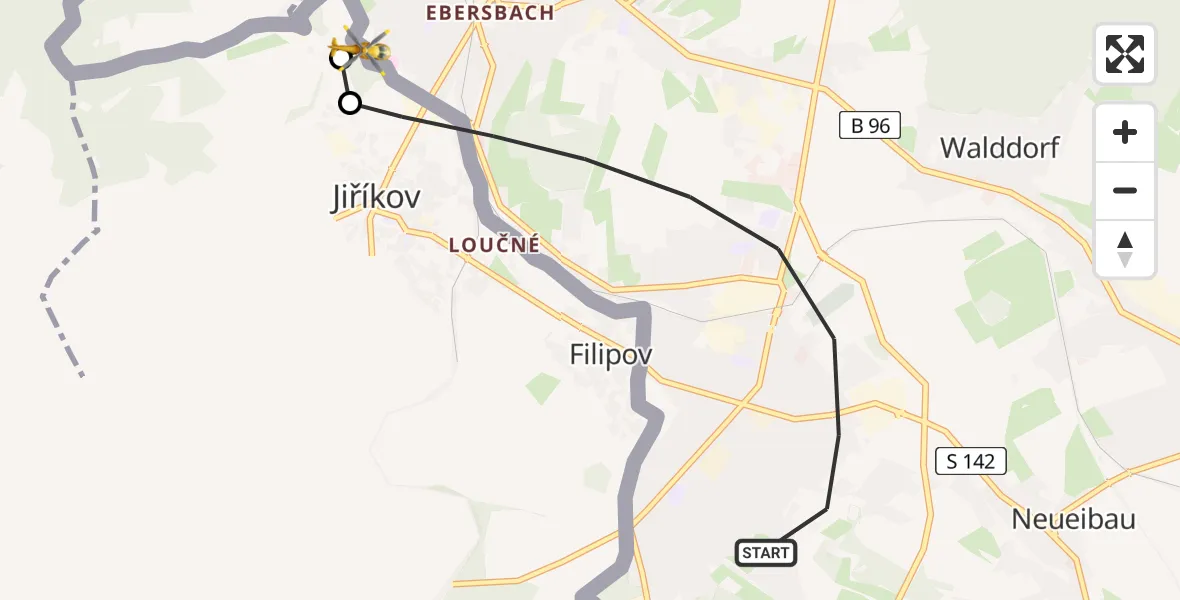Flugroute Rettungshubschrauber Ebersbach-Neugersdorf - Oberlausitzer Bergland Hospital, 04 August 2026, 11:07