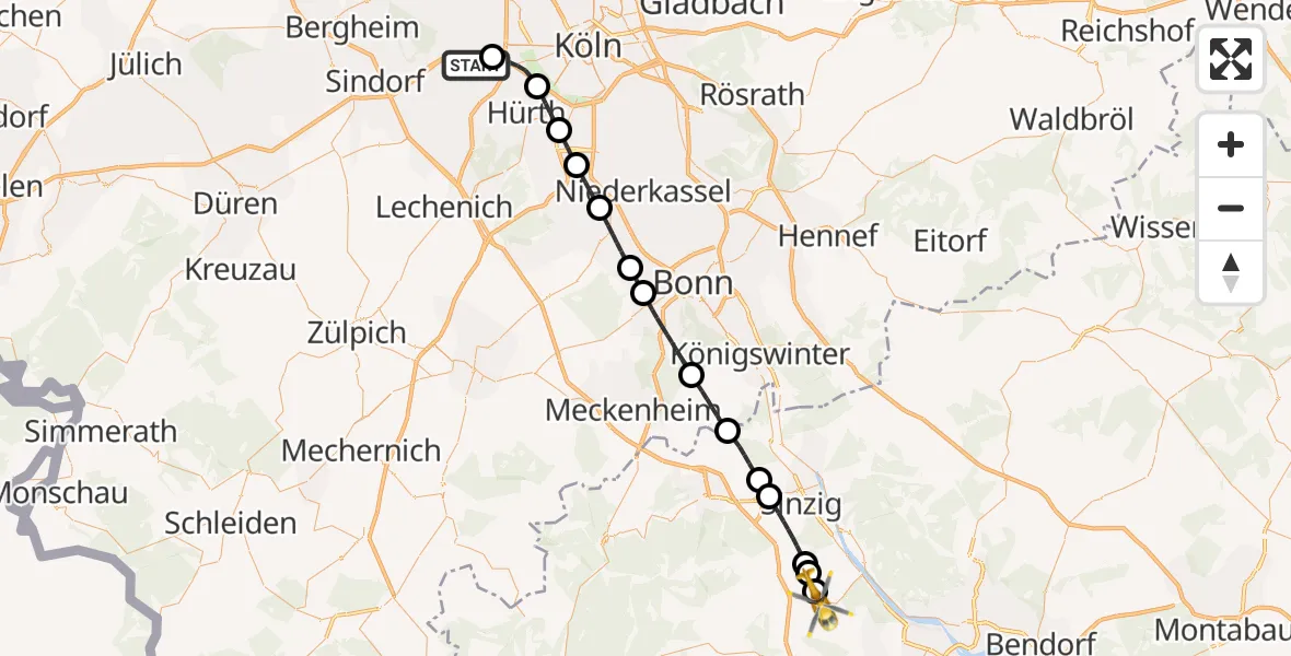 Flugroute Rettungshubschrauber Frechen - Burgbrohl, 04 August 2026, 11:10