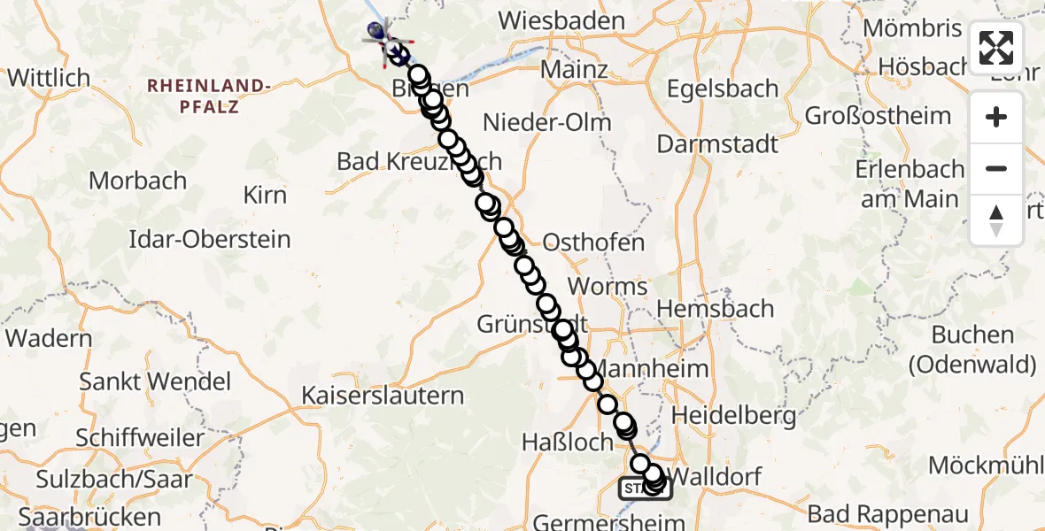 Flugroute Polizeihubschrauber Speyer - Oberdiebach, 04 August 2026, 11:15
