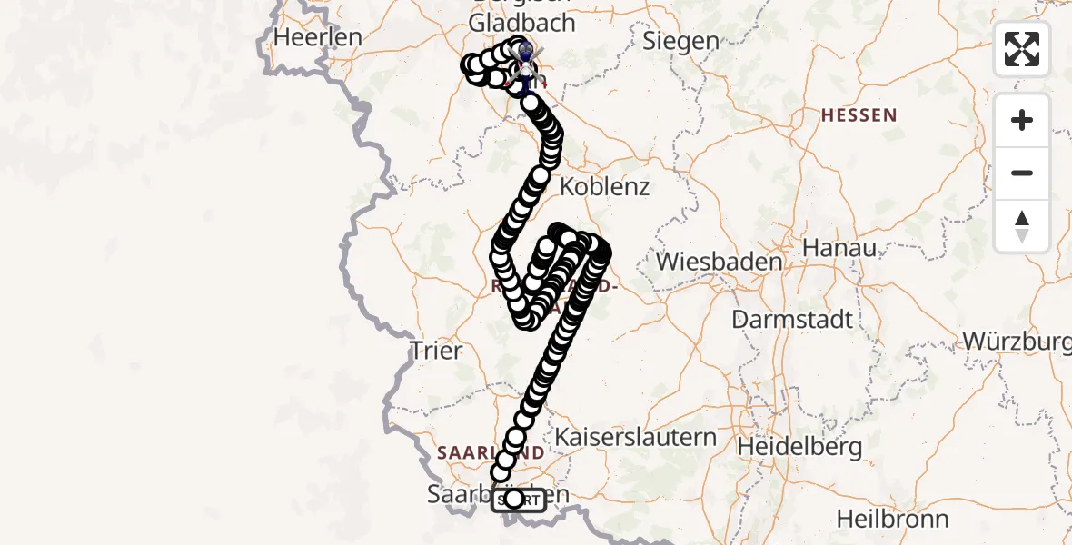 Flugroute Polizeihubschrauber Flughafen Saarbrücken - Sankt Augustin, 04 August 2026, 11:20