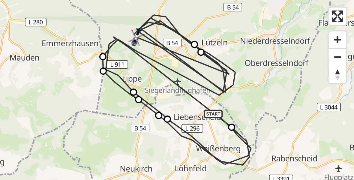 Flugroute Polizeihubschrauber Liebenscheid - Burbach, 04 August 2026, 11:22