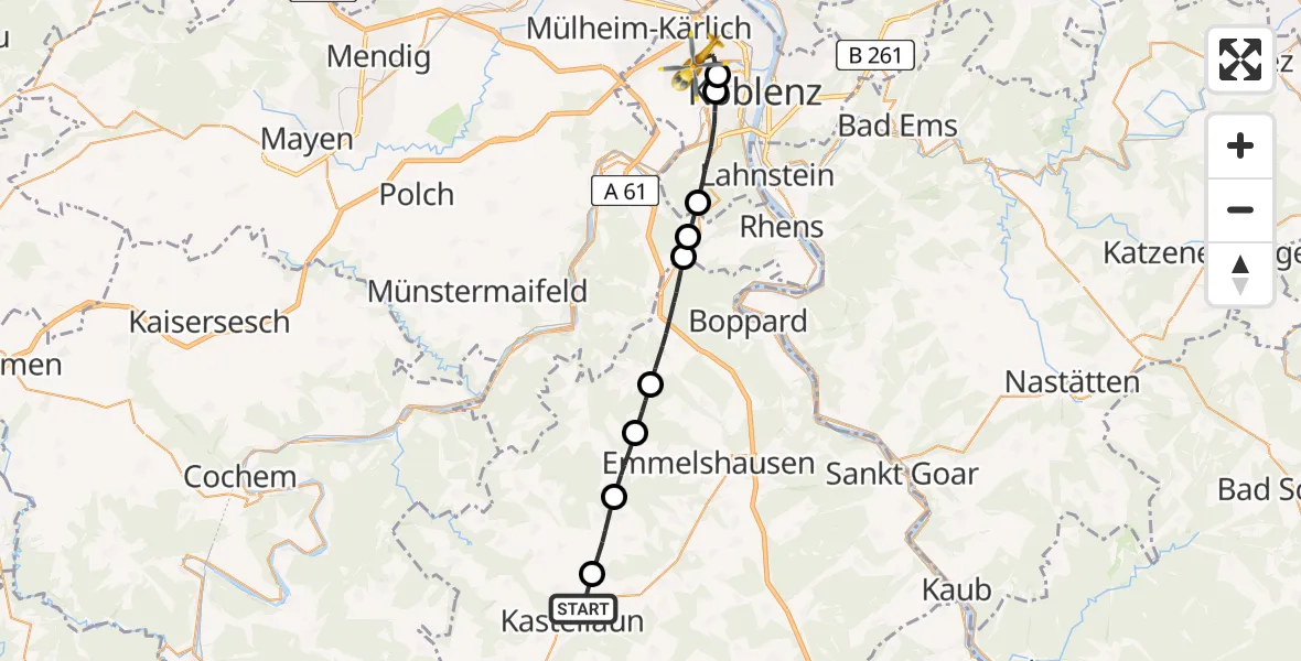 Flugroute Rettungshubschrauber Kastellaun - Koblenz, 04 August 2026, 11:24