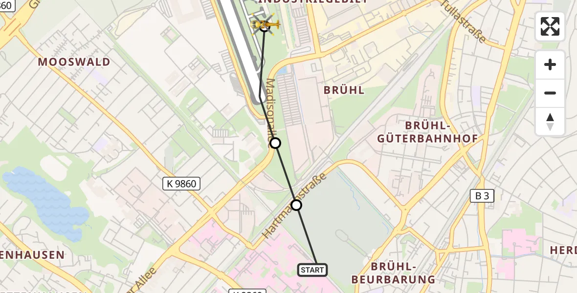 Flugroute Ambulanzhubschrauber Freiburg University Hospital Heliport 2 - Freiburg im Breisgau Flugplatz, 04 August 2026, 11:30