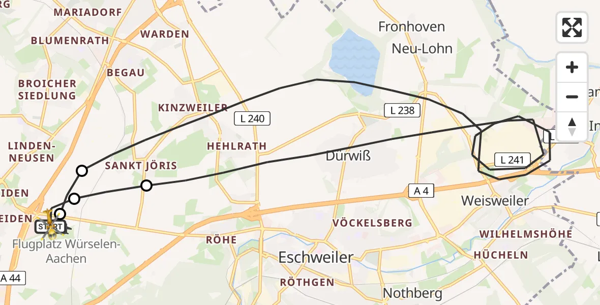 Flugroute Rettungshubschrauber Aachen-Merzbrück Flughafen - Aachen-Merzbrück Flughafen, 04 August 2026, 11:32