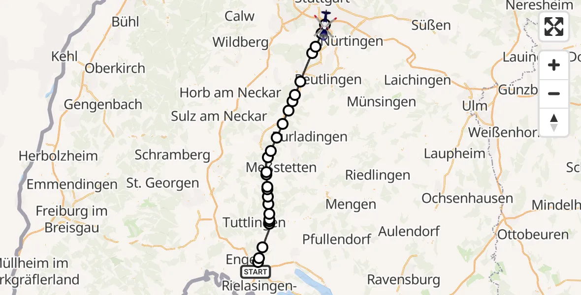 Flugroute Polizeihubschrauber Mühlhausen-Ehingen - Flughafen Stuttgart, 04 August 2026, 11:40