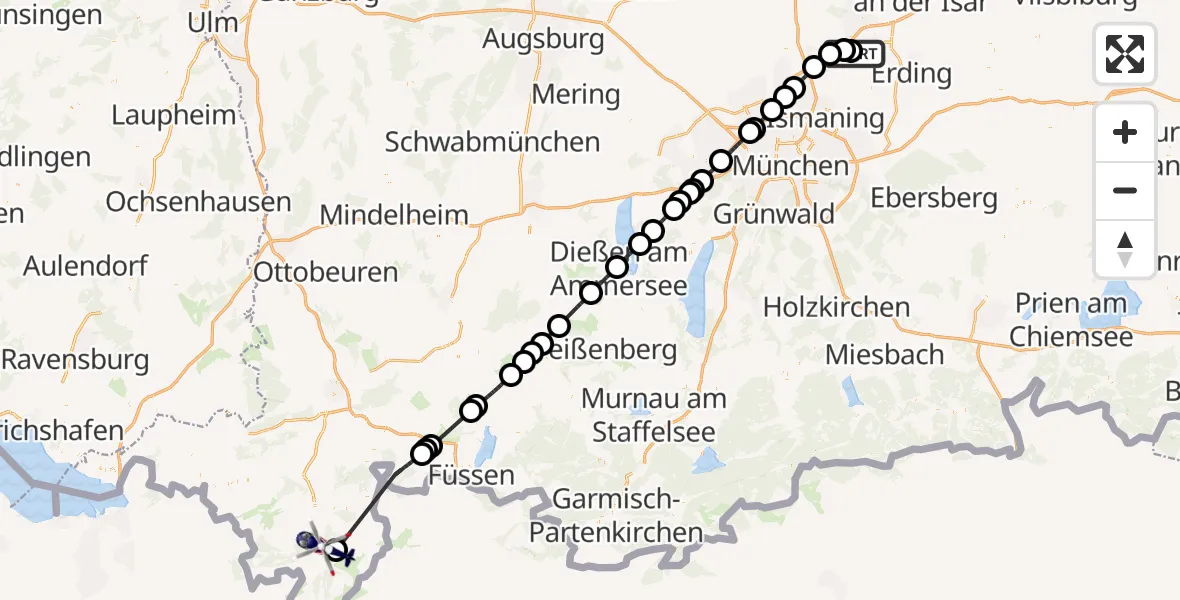 Flugroute Polizeihubschrauber München Flughafen - Oberstdorf, 04 August 2026, 11:43