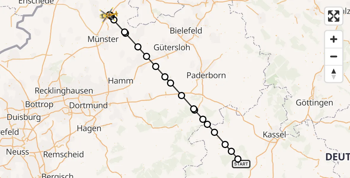 Flugroute Ambulanzhubschrauber Bad Wildungen - Christoph  Westfalen-ADAC, 04 August 2026, 11:45
