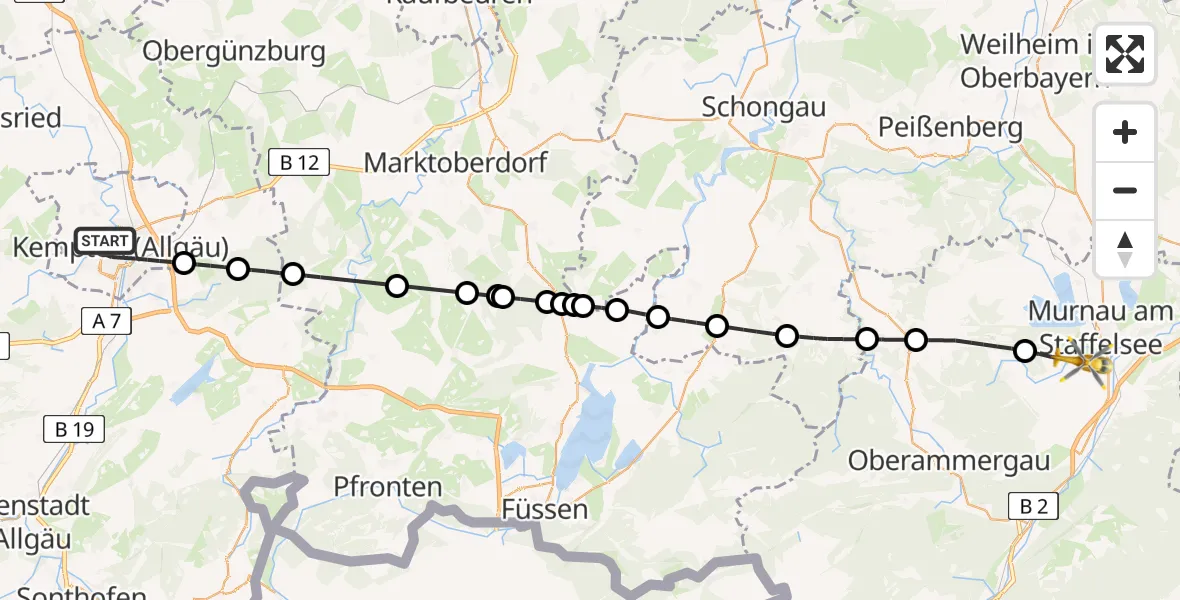 Flugroute Rettungshubschrauber Kempten (Allgäu) - Murnau a.Staffelsee, 04 August 2026, 12:00
