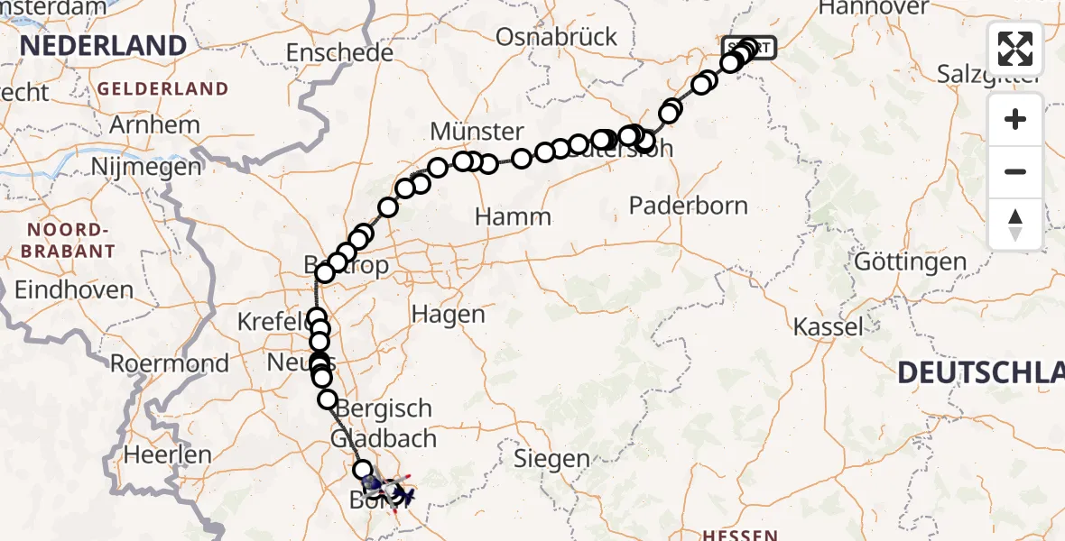 Flugroute Polizeihubschrauber Bückeburg - Bonn-Hangelar Flugplatz, 04 August 2026, 12:00