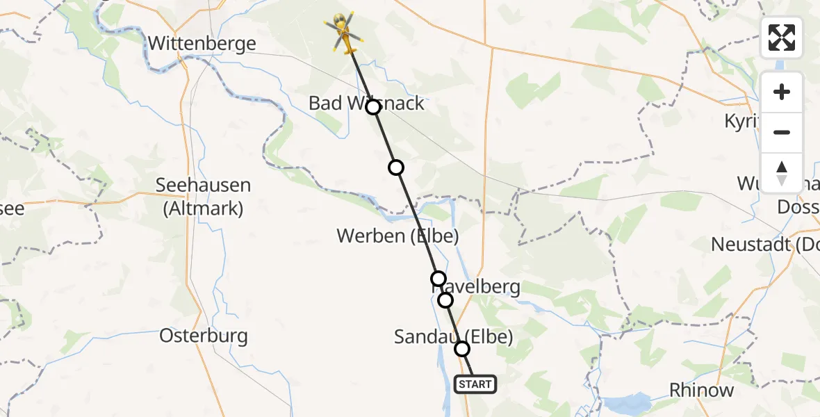 Flugroute Rettungshubschrauber Kamern - Bad Wilsnack, 04 August 2026, 12:01