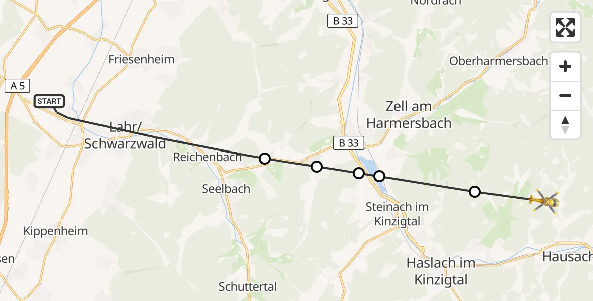 Flugroute Rettungshubschrauber Lahr/Schwarzwald - Hausach, 04 August 2026, 12:04