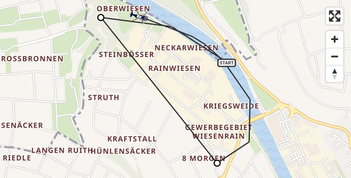 Flugroute Polizeihubschrauber Remseck am Neckar - Remseck am Neckar, 04 August 2026, 12:04