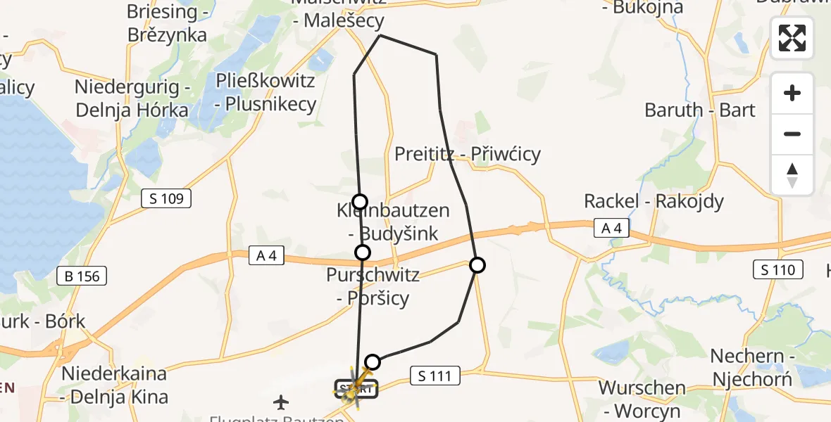 Flugroute Rettungshubschrauber Bautzen Flugplatz - Bautzen Flugplatz, 04 August 2026, 12:06