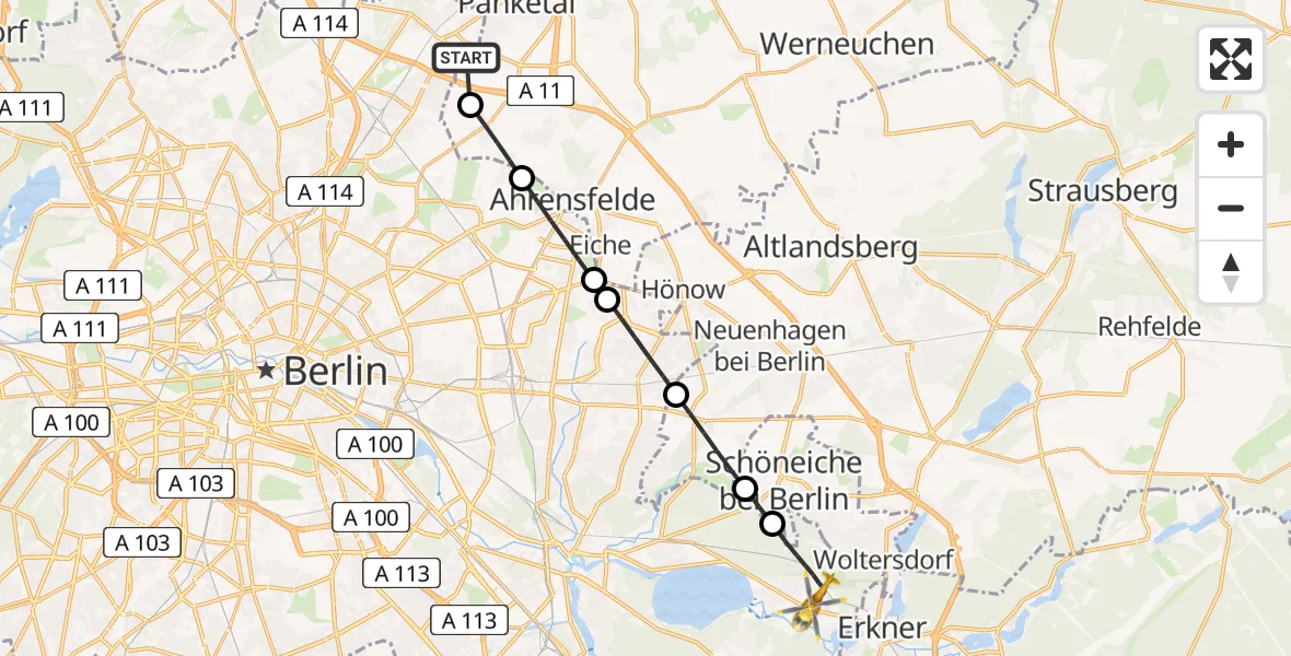 Flugroute Rettungshubschrauber Helios Clinic Berlin-Buch - Berlin, 04 August 2026, 12:06