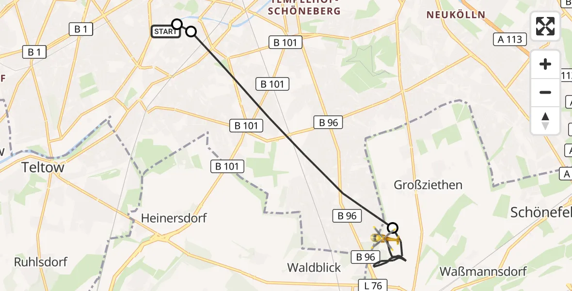 Flugroute Rettungshubschrauber Charité Clinic Benjamin Franklin Campus - Schönefeld, 04 August 2026, 12:09