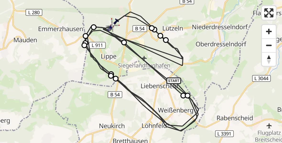 Flugroute Polizeihubschrauber Liebenscheid - Burbach, 04 August 2026, 12:16