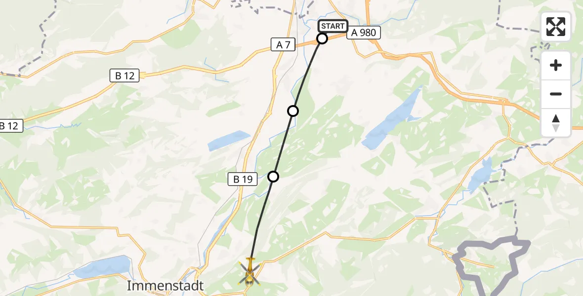 Flugroute Rettungshubschrauber Kempten-Durach Flugplatz - Rettenberg, 04 August 2026, 12:32