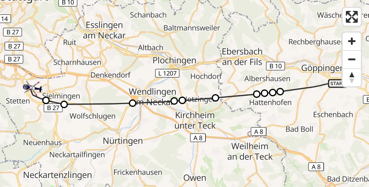 Flugroute Polizeihubschrauber Göppingen - Flughafen Stuttgart, 04 August 2026, 12:37