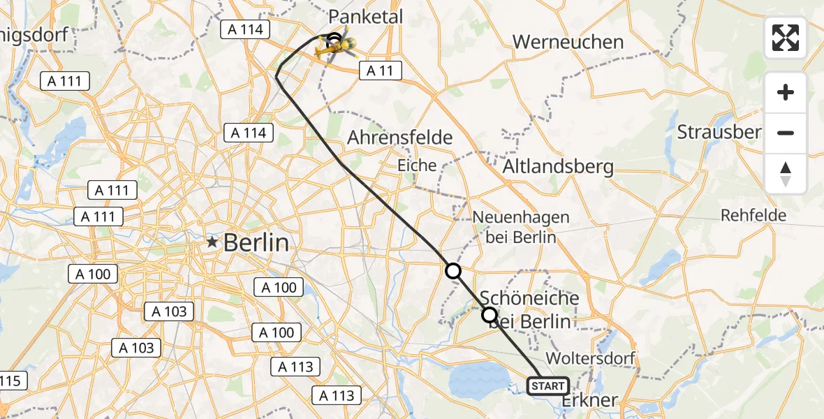 Flugroute Rettungshubschrauber Berlin - Helios Clinic Berlin-Buch, 04 August 2026, 12:47