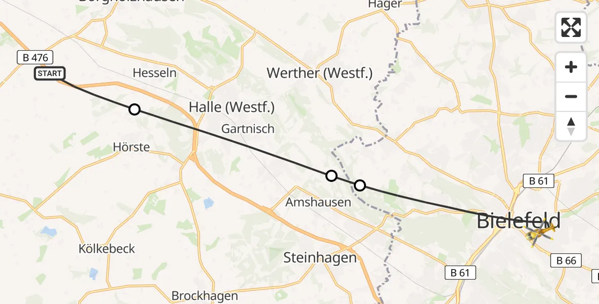 Flugroute Rettungshubschrauber Borgholzhausen - Bielefeld, 04 August 2026, 12:48