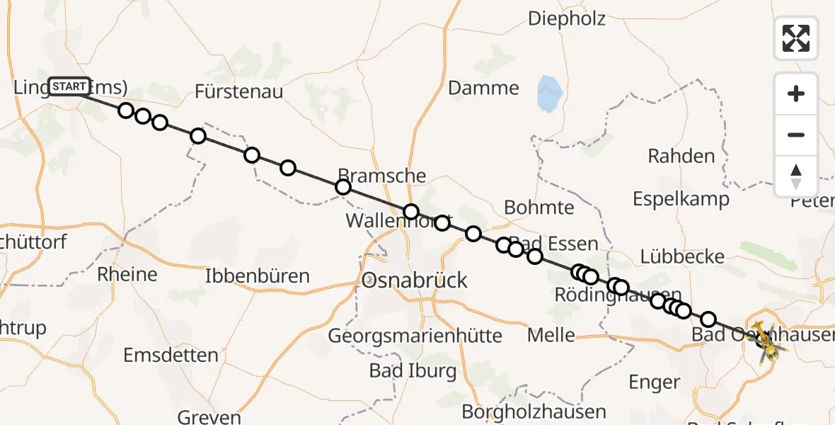 Flugroute Rettungshubschrauber Lingen (Ems) - Bad Oeynhausen, 04 August 2026, 12:55