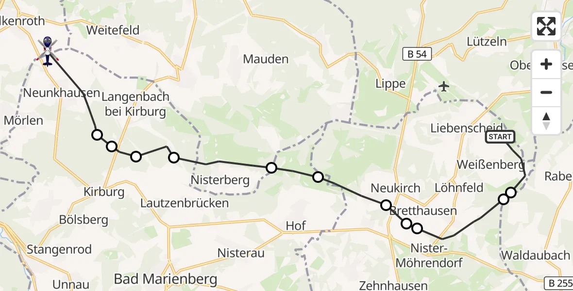 Flugroute Polizeihubschrauber Liebenscheid - Elkenroth, 04 August 2026, 13:06