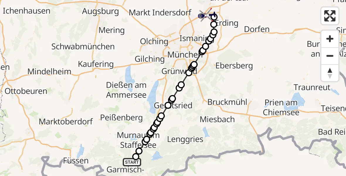 Flugroute Polizeihubschrauber Oberau - München Flughafen, 04 August 2026, 13:10