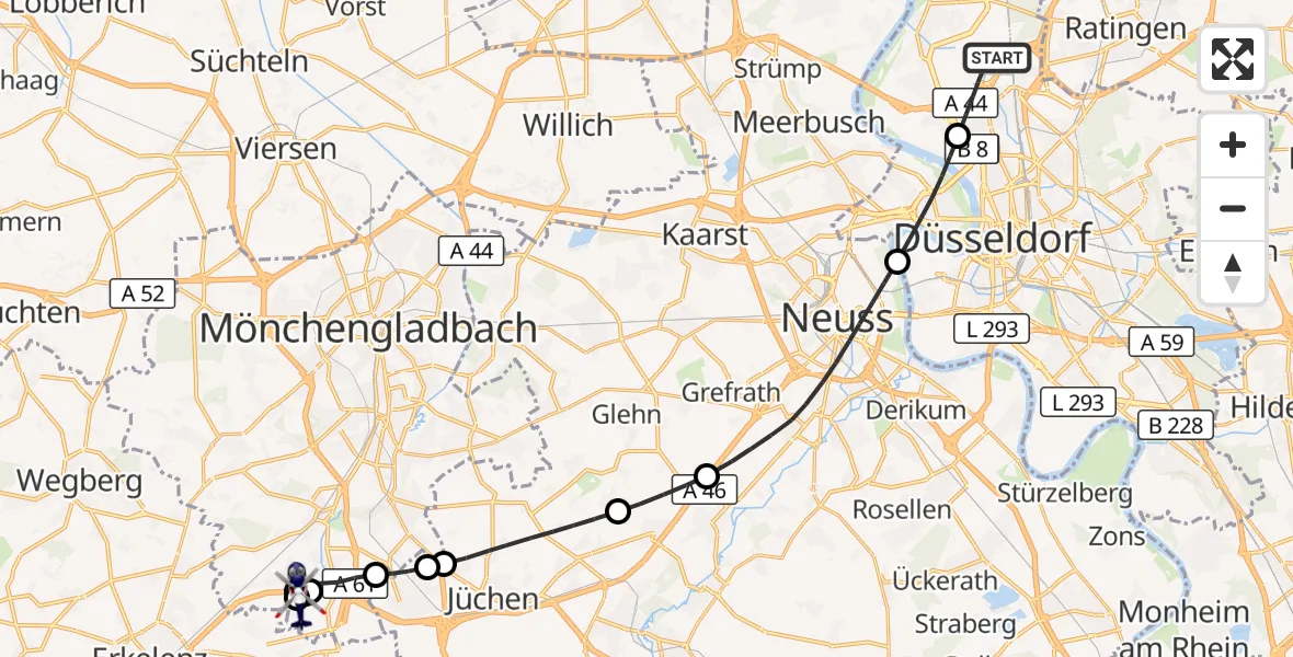 Flugroute Polizeihubschrauber Düsseldorf Flughafen - Wanlo Segelfluggelände, 04 August 2026, 13:13