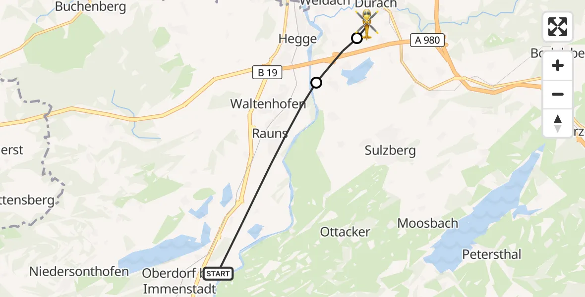 Flugroute Rettungshubschrauber Waltenhofen - Kempten-Durach Flugplatz, 04 August 2026, 13:19