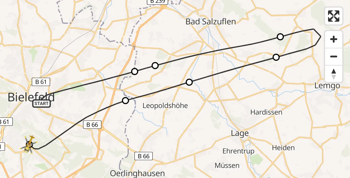 Flugroute Rettungshubschrauber Bielefeld - Luftrettungszentrum Bielefeld, 04 August 2026, 13:19