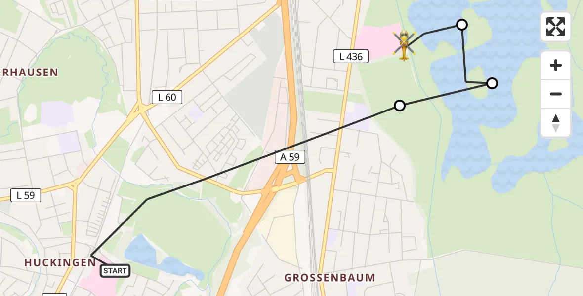 Flugroute Rettungshubschrauber Duisburg - Duisburg Air Rescue Hubschrauberlandeplatz (Christoph 9), 04 August 2026, 13:25