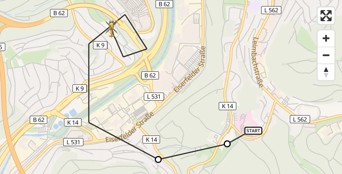 Flugroute Rettungshubschrauber Evangelisches Jung-Stilling Hospital - Siegen, 04 August 2026, 13:28