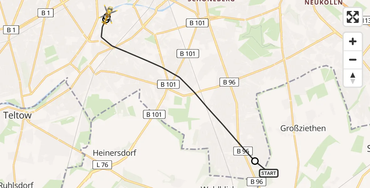 Flugroute Rettungshubschrauber Schönefeld - Charité Clinic Benjamin Franklin Campus, 04 August 2026, 13:30