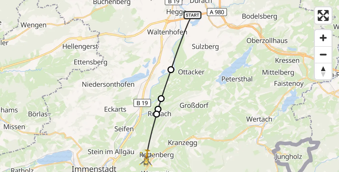 Flugroute Rettungshubschrauber Sulzberg - Rettenberg, 04 August 2026, 13:33