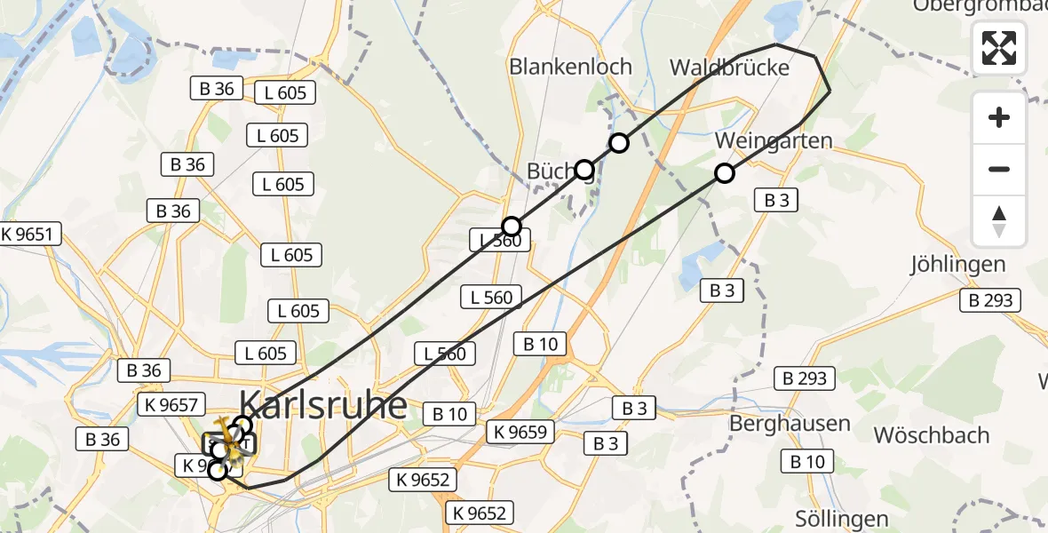Flugroute Ambulanzhubschrauber Sankt Vincentius Hospital - Sankt Vincentius Hospital, 04 August 2026, 13:45