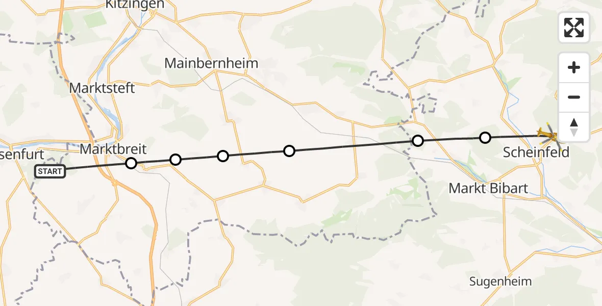 Flugroute Rettungshubschrauber Marktbreit - Scheinfeld, 04 August 2026, 13:47